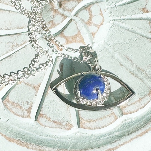 Lapis lazuli evil’s eye sterling silver pendant delicate necklace - Picture 2 of 6